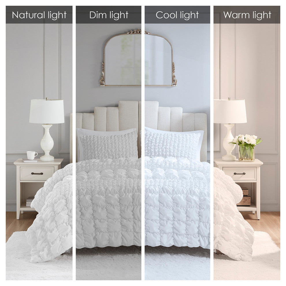 Madison Park Evelyn 3 Piece Stripe Ruched Comforter Set