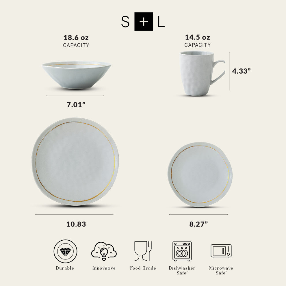 Stone Lain Clara Porcelain 16 Piece Dinnerware Set, Gray