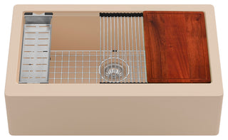 Karran 34" Quartz Farmhouse Single Bowl Workstation Kitchen Sink, Bisque