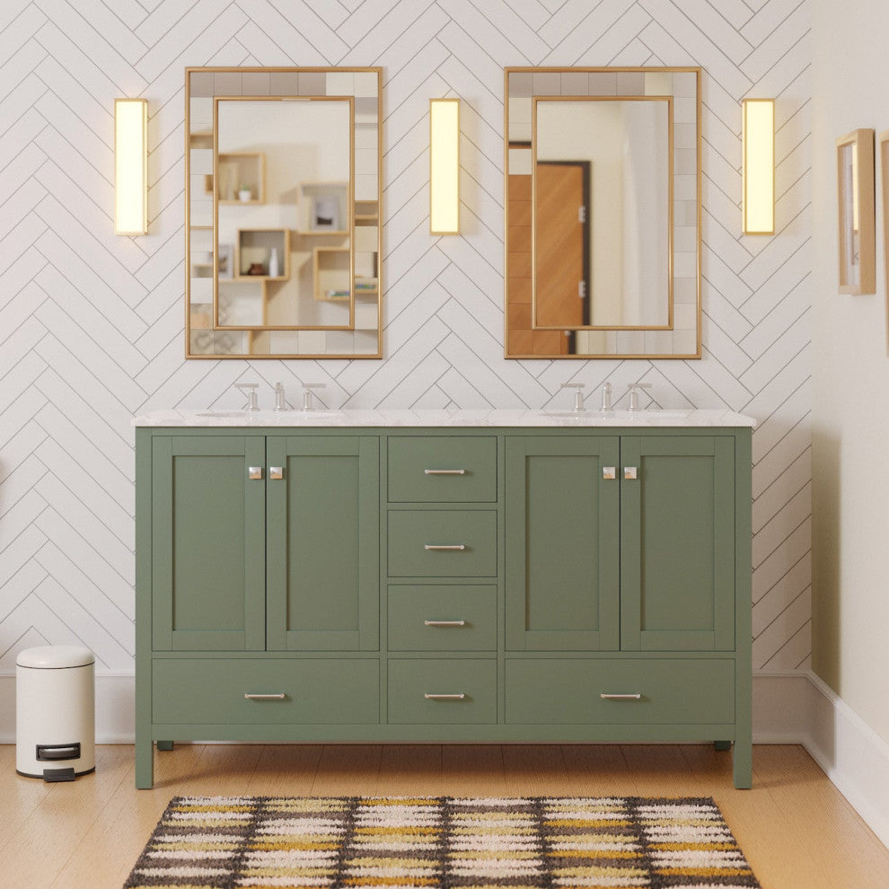 Horizon 60" Double Bathroom Vanity, Sage Green, Engineered Carrara