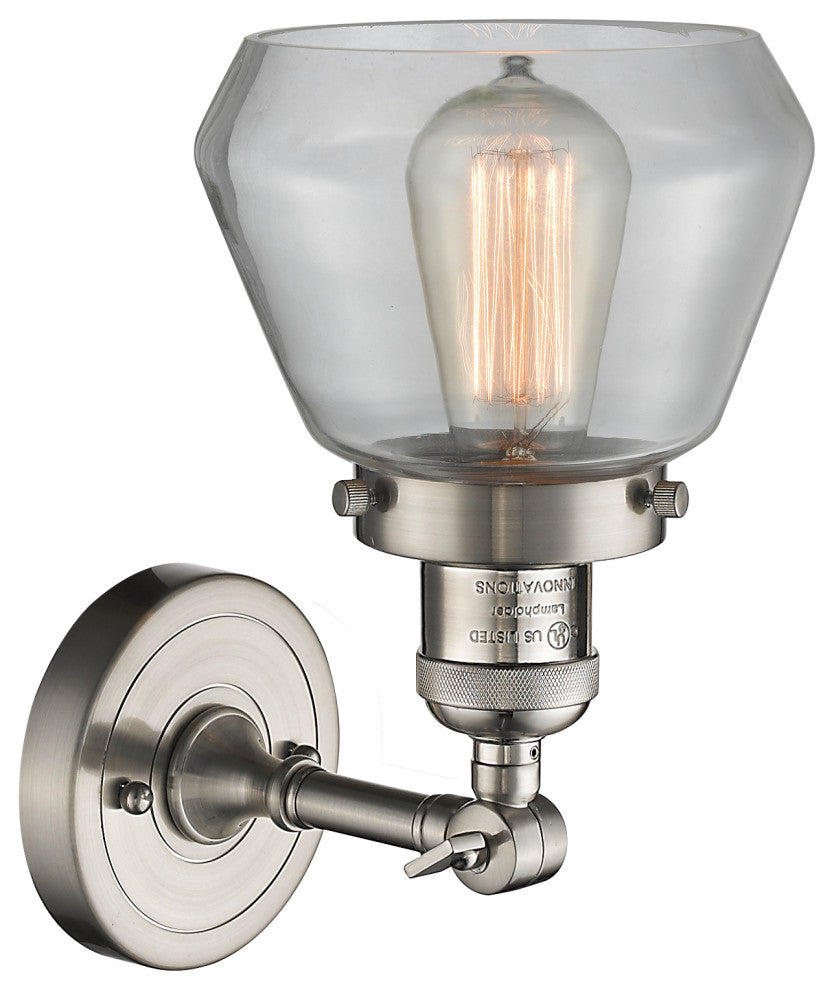 Fulton 1-Light Sconce, Clear Glass, Satin Brush Nickel