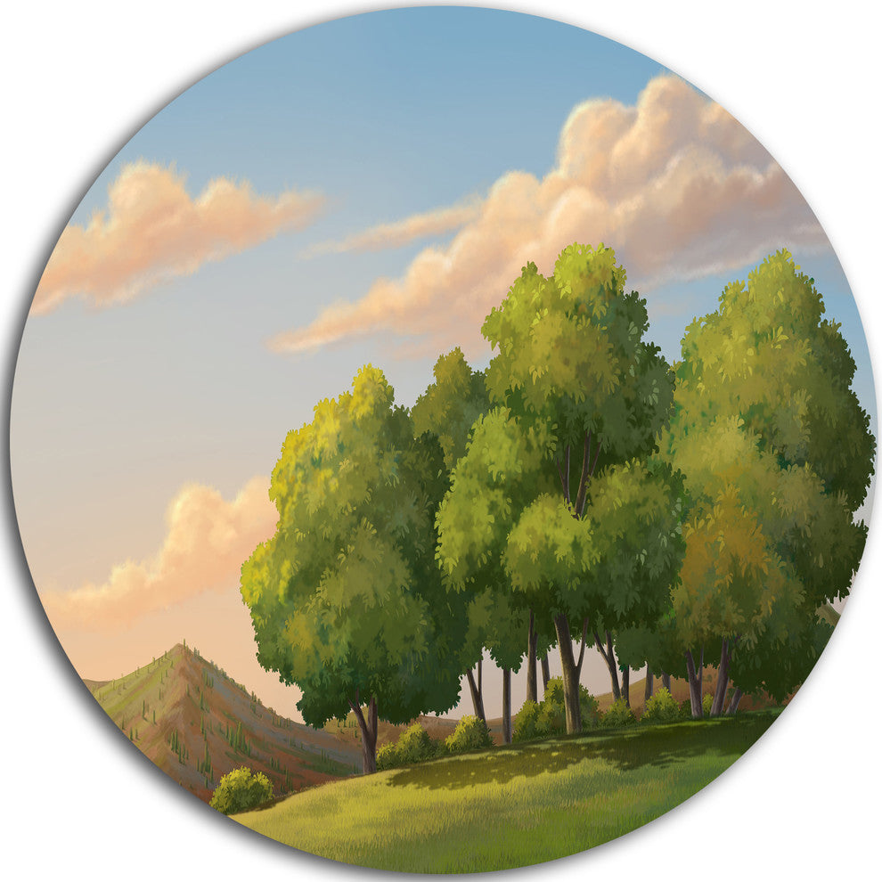 Green Mounds With Green Trees, Landscape Disc Metal Artwork, 23"