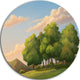 Green Mounds With Green Trees, Landscape Disc Metal Artwork, 23"