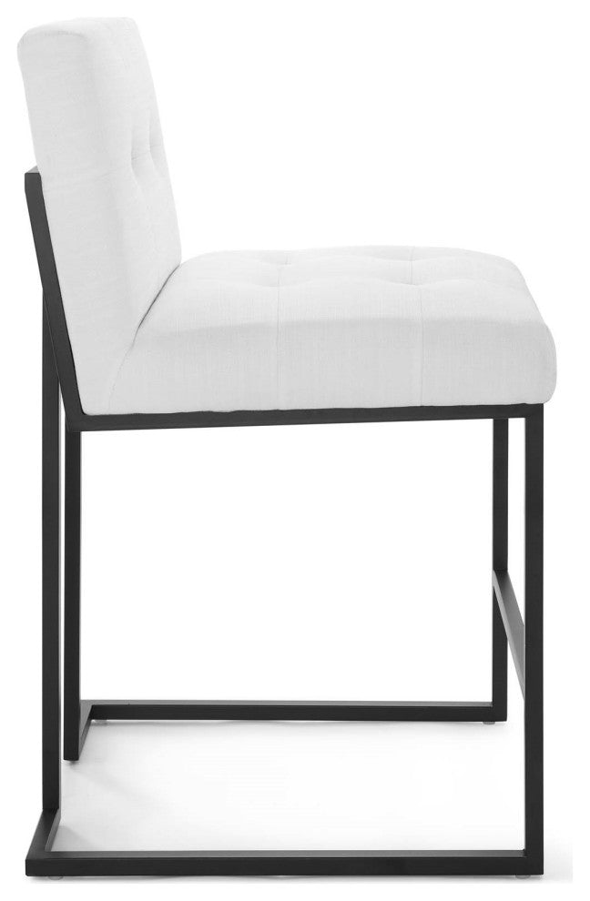 White Fabric Counter Stool, Industrial Modern Black Metal Tufted Counter Stool