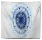 Cabalistic Blue Fractal Sphere Abstract Wall Tapestry, 92"x78"