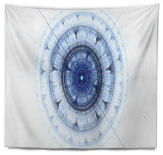 Cabalistic Blue Fractal Sphere Abstract Wall Tapestry, 92"x78"