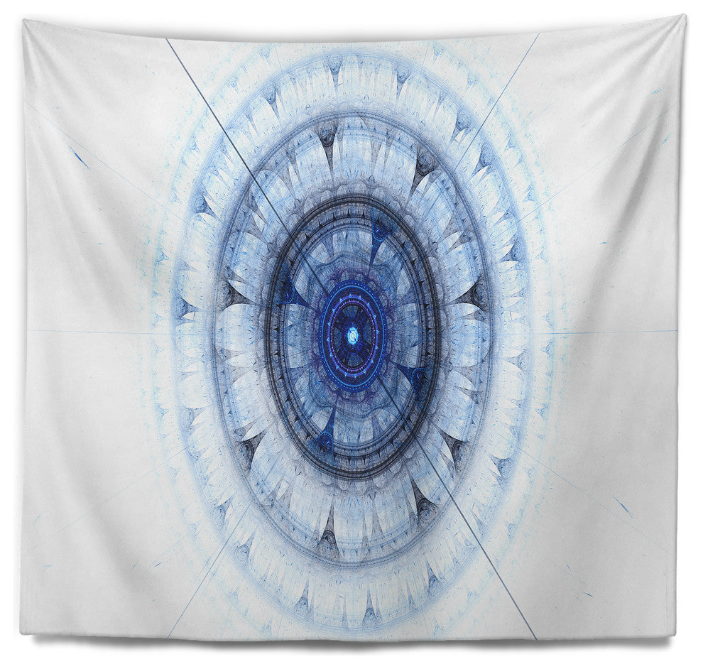 Cabalistic Blue Fractal Sphere Abstract Wall Tapestry, 92"x78"