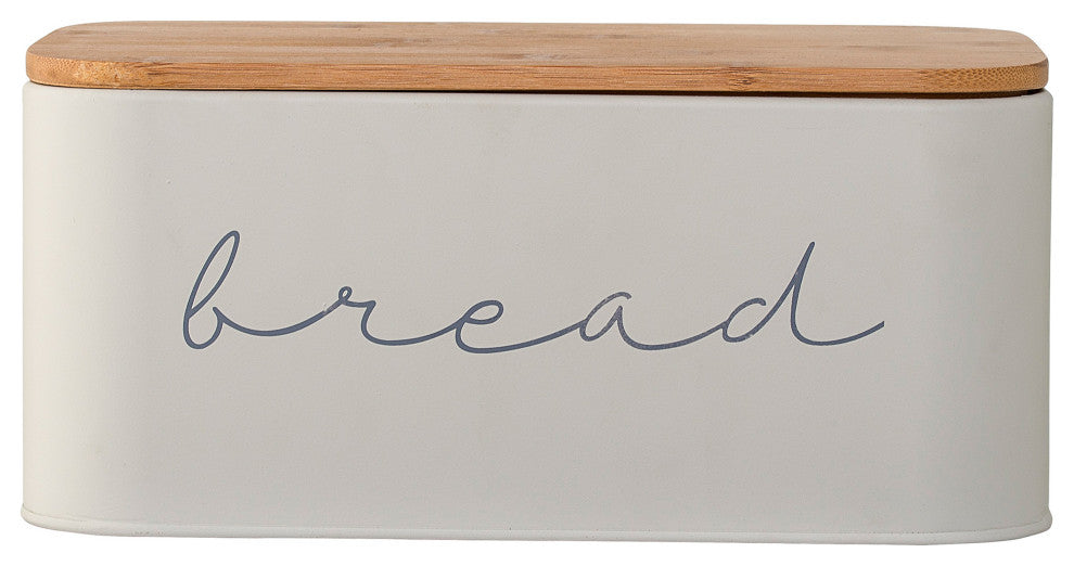 Metal "bread" Bin With Bamboo Lid, Cream, Grey