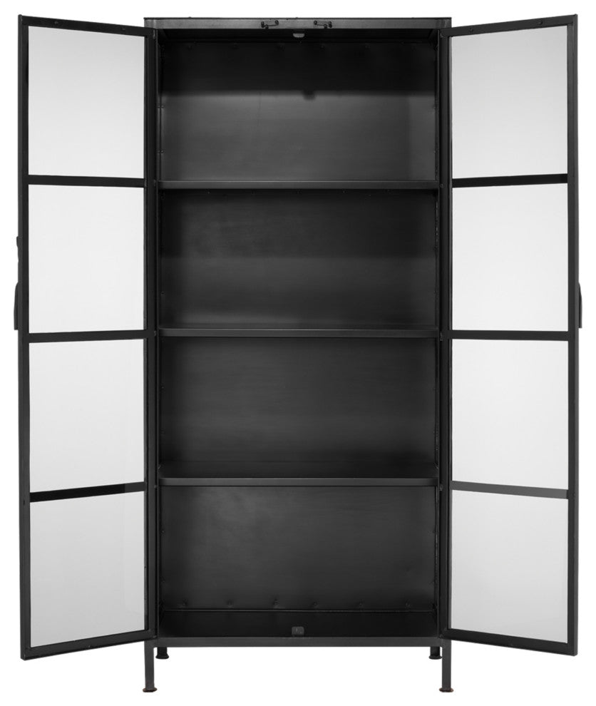 Union Tall Curio Cabinet, Black Iron and Clear Glass