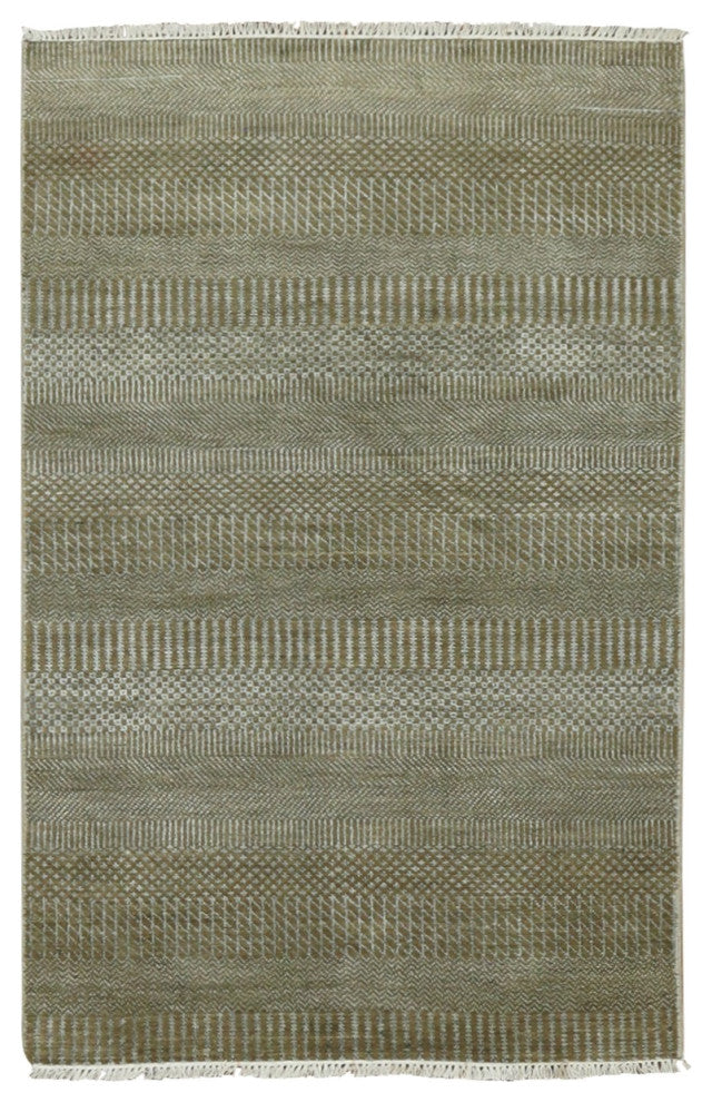 Golden Brown, Wool and Silk Hand Knotted, Grass Design, Rug, 3'0"x5'2"