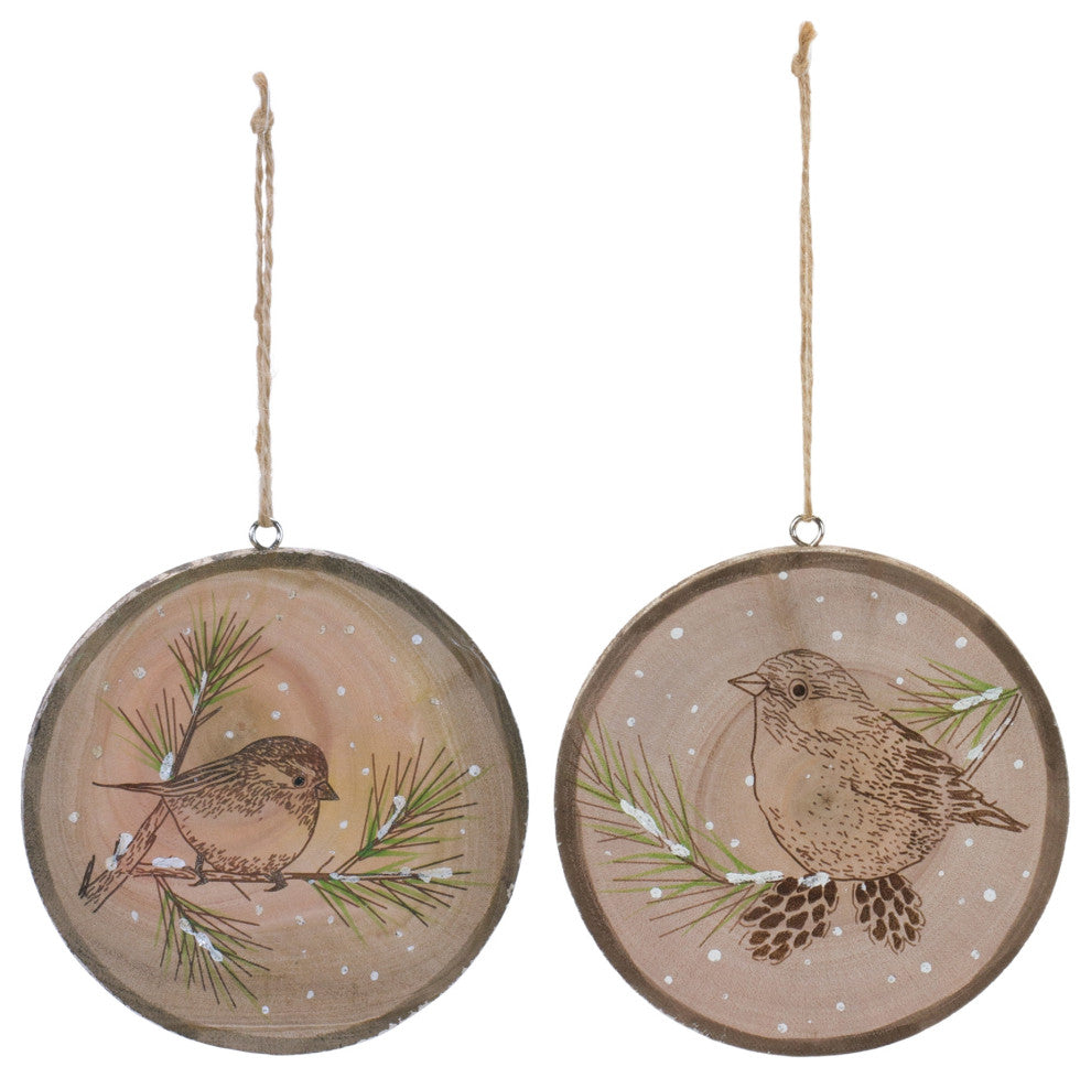 Wood Bird Tree Disc Ornament, 12-Piece Set