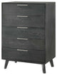5 Drawer Wooden Chest with Metal Bar Handles and Tapered Legs, Gray