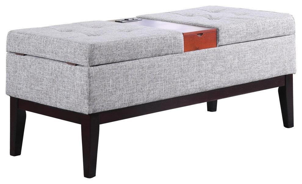 Light Gray Dual Lift Storage Bench With Charging Station