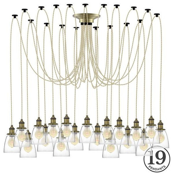 Large Beige And Antique Brass Chandelier