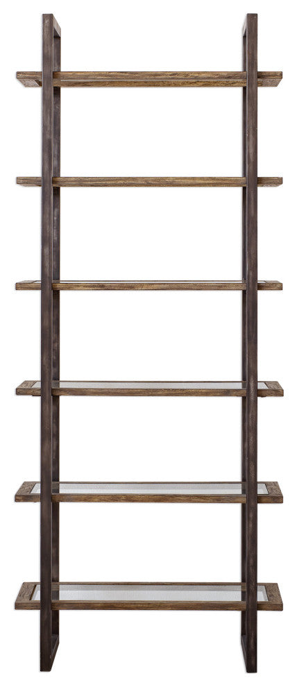 Modern Glass Wood Iron 6 Shelf Etagere Minimalist Simple Open Industrial