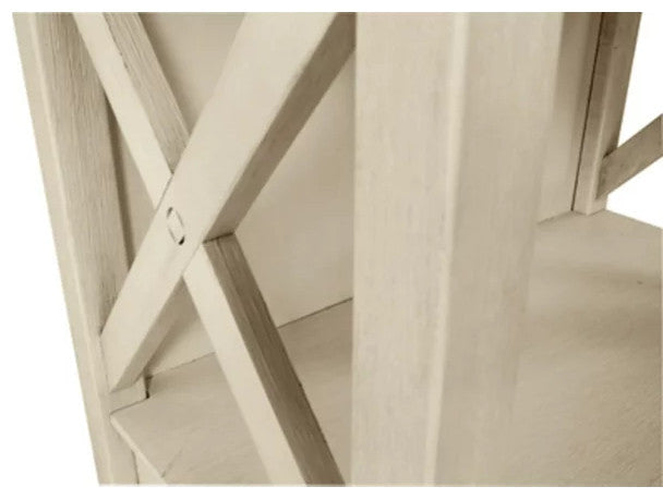 Farmhouse Bookcase, 2 Drawers & Open Shelves With X-Shaped Sides, Antique White