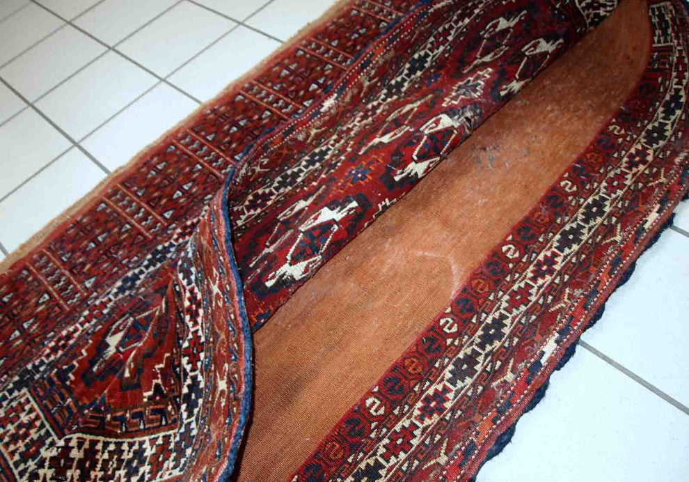 Handmade Antique Turkmen Yomud torba bag 2.2'x3.8', 70cmx118cm 1900s