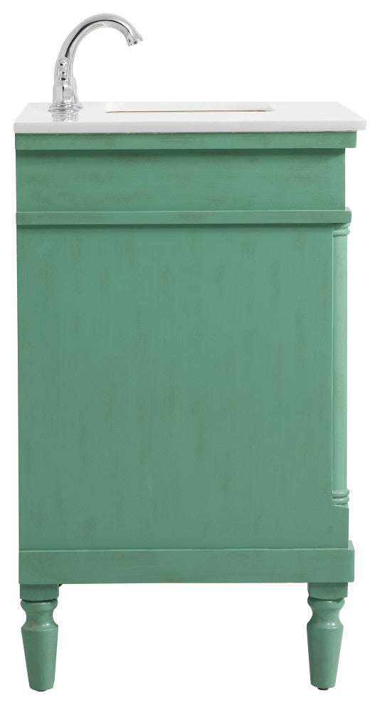 36" Single Bathroom Vanity, Vintage Mint With Ivory White Engineered Marble