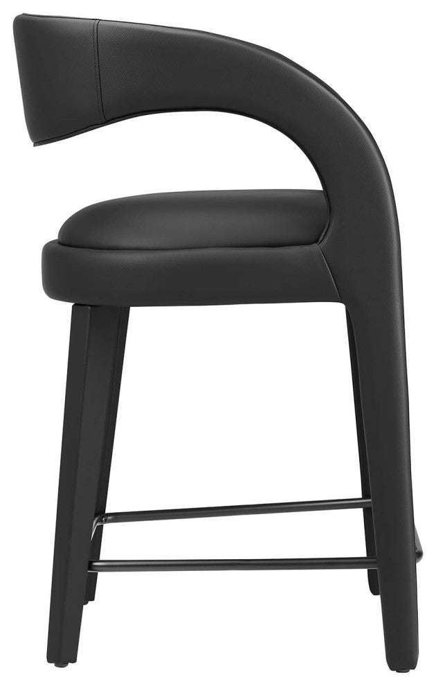 Pinnacle Vegan Leather Counter Stool Set of 2, Black Black