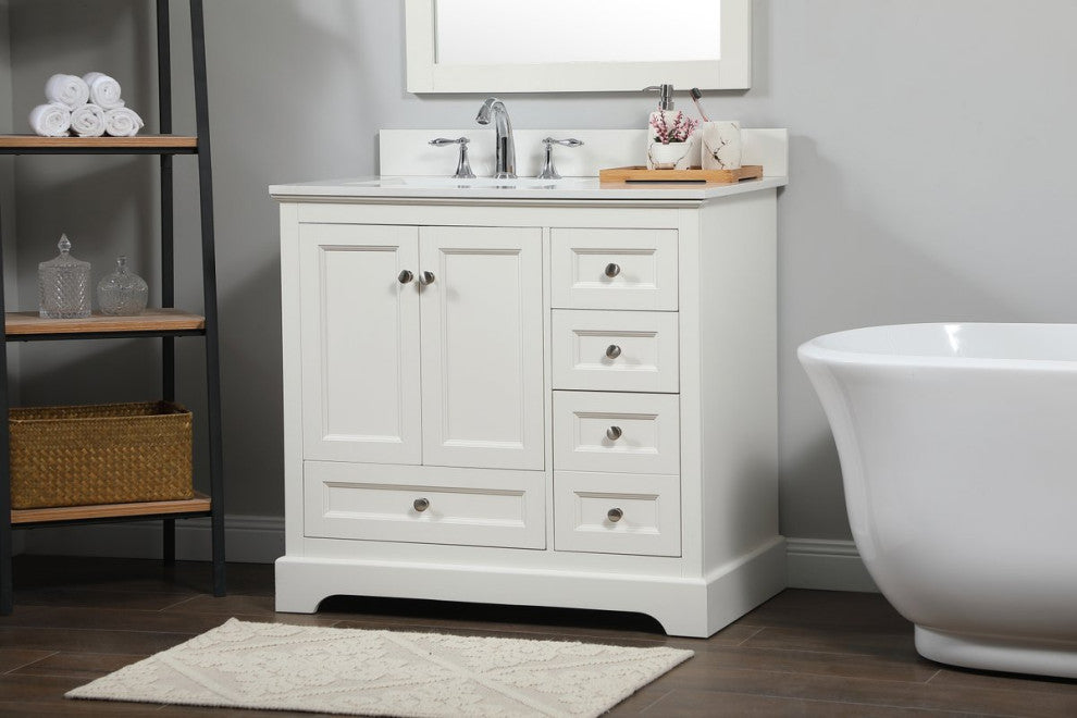Elegant VF15536WH-BS 36"Single Bathroom Vanity, White With Backsplash