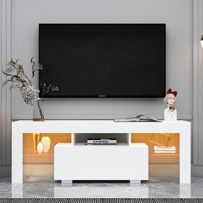 White TV Stand MDF Large TV Base  with LED Light TV Cabinet.