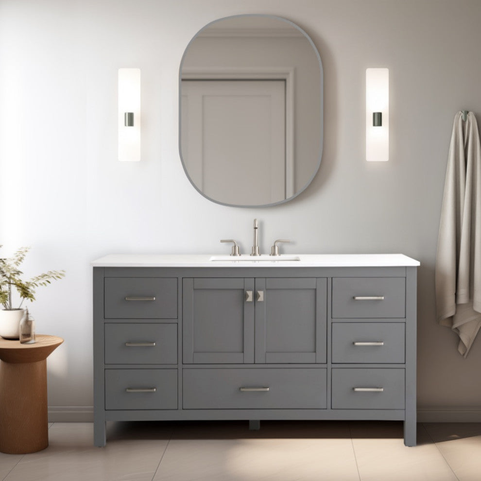 Vanea 60" Single Bathroom Vanity With White Quartz Top, Gray