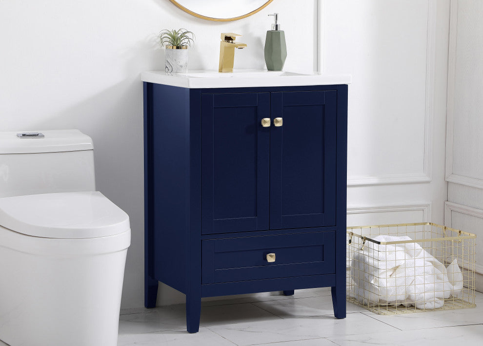 24" Single Bathroom Vanity Set, White, Blue, 24