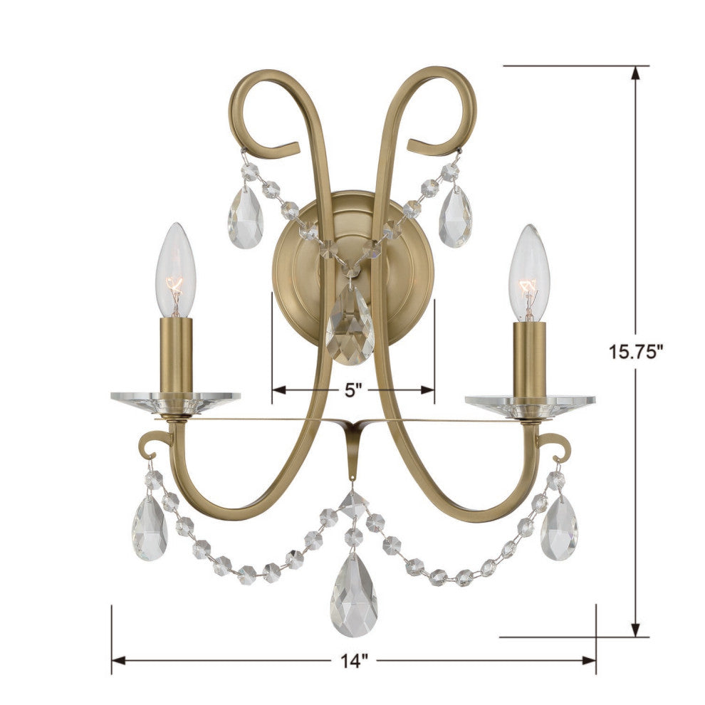 Crystorama 6822-VG-CL-MWP, 2-Light Wall Mount, Vibrant Gold