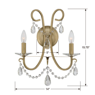 Crystorama 6822-VG-CL-MWP, 2-Light Wall Mount, Vibrant Gold