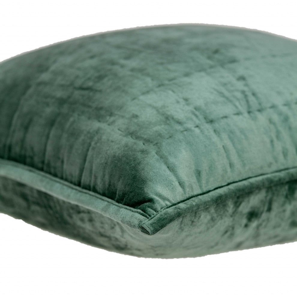 HomeRoots 20" x 0.5" x 20" Transitional Green Solid Quilted Pillow Cover