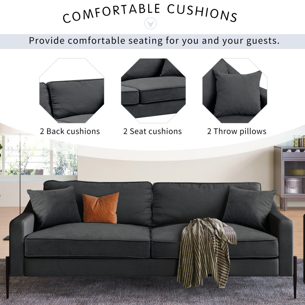 81 Inch Polyester Modern Loveseat Sofa with Two Pillows, Grey