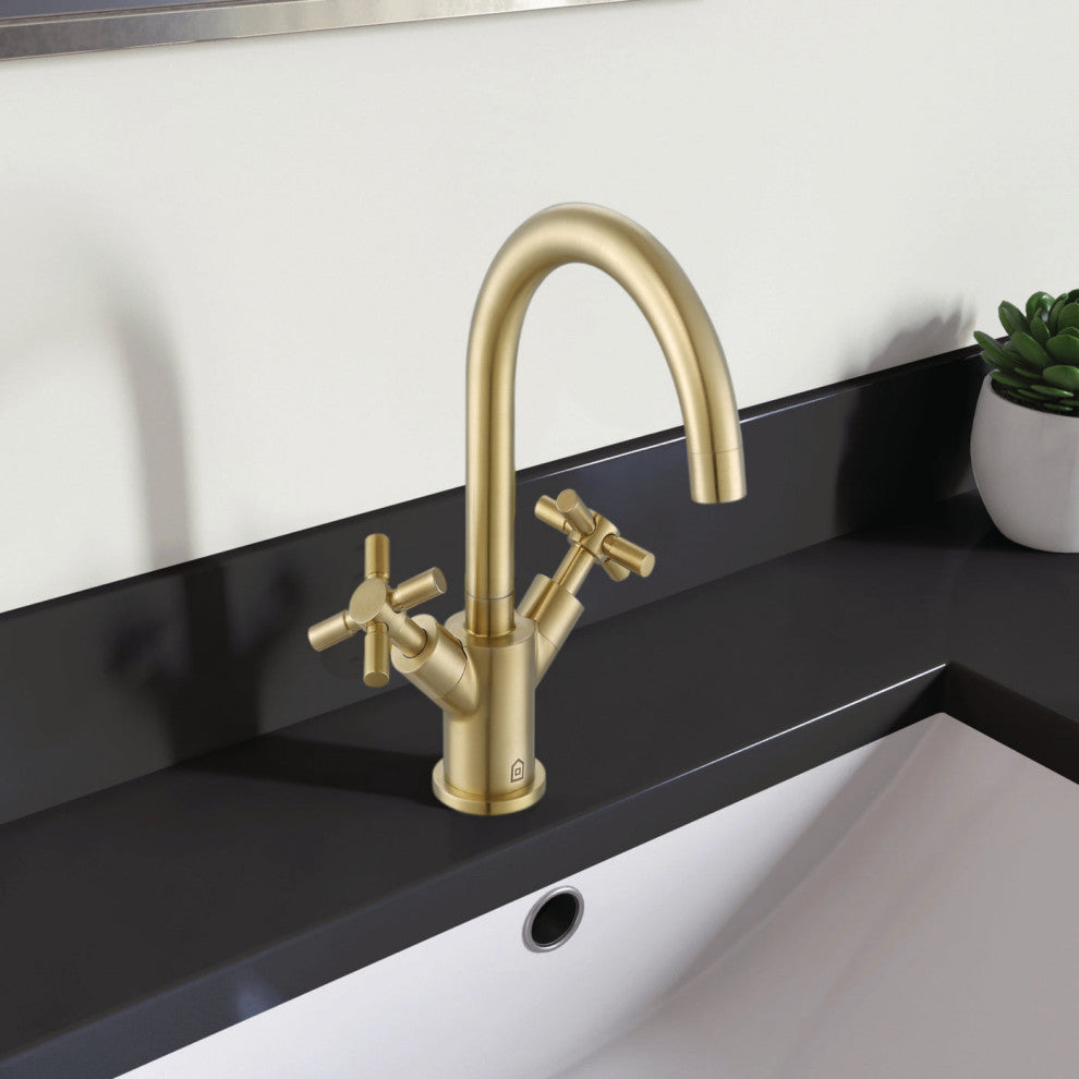 Prima Cross-Handle 1-Hole Bathroom Faucet in Brushed Champagne Gold