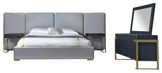 Modrest Athena and Rothsay Modern Grey Fabric, Wenge, Gold Bedroom Set