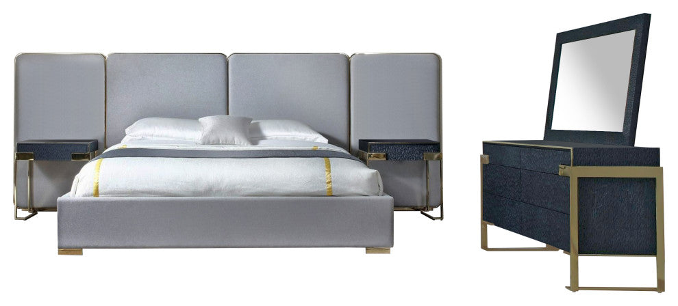 Modrest Athena and Rothsay Modern Grey Fabric, Wenge, Gold Bedroom Set