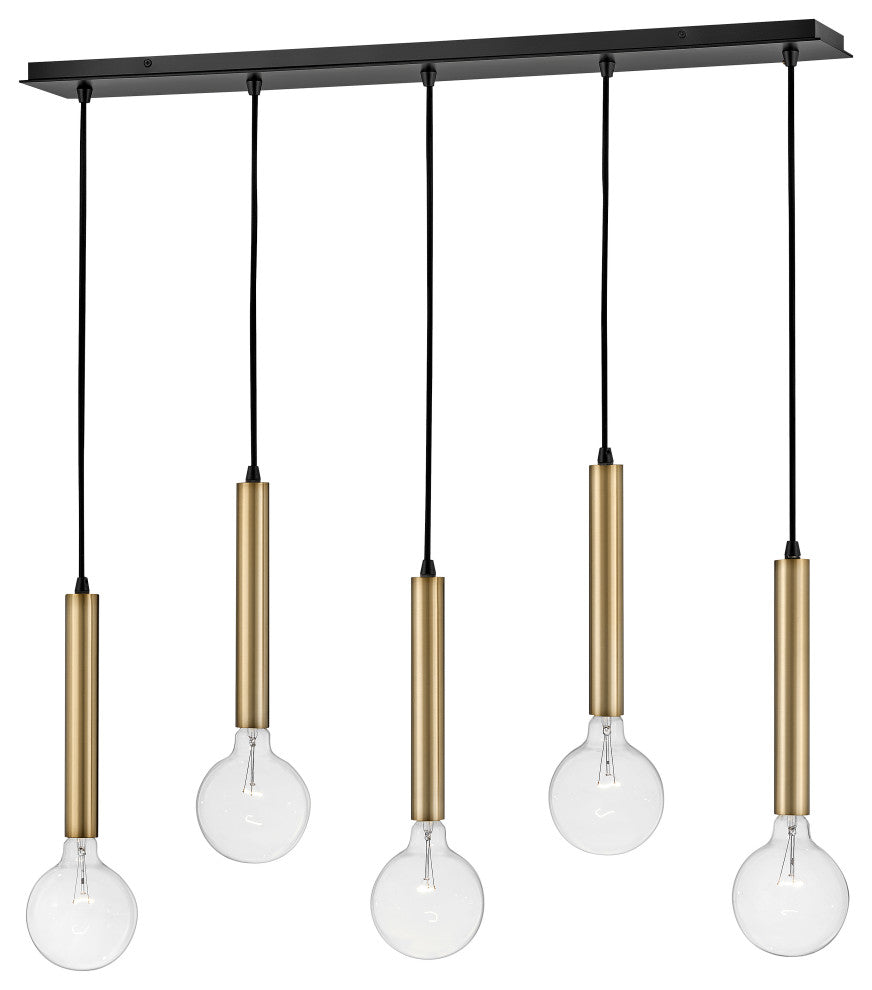 Lark Bobbie 36" Five-Light Linear Chandelier, Lacquered Brass + Black