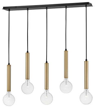 Lark Bobbie 36" Five-Light Linear Chandelier, Lacquered Brass + Black