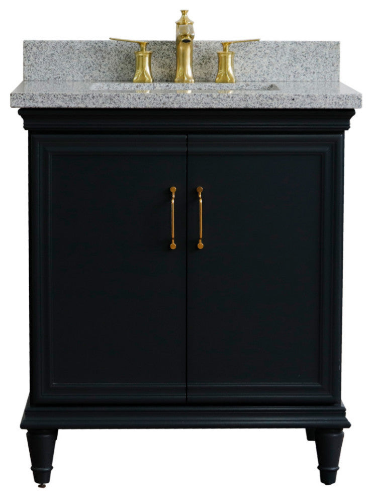 31" Single Vanity, Dark Gray Finish With Gray Granite And Rectangle Sink