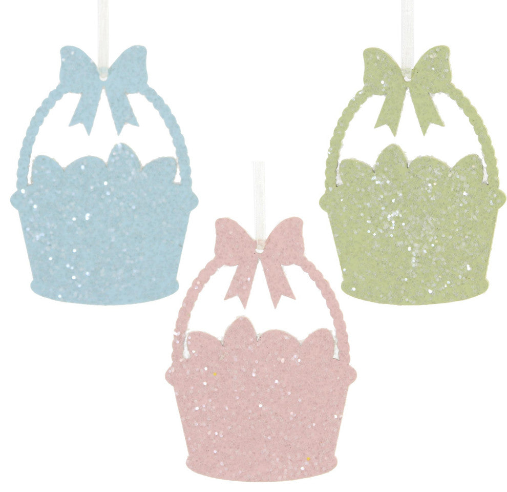 Holiday Egg Basket Glittered Ornament Wood Easter Laser Cut Rl1709