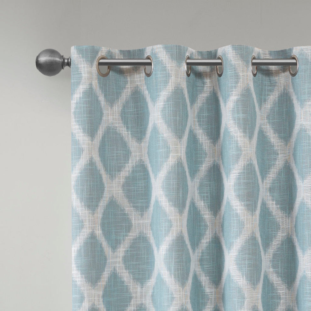 SunSmart Blakesly Ikat Blackout Window Panel, Grey, Aqua Blue, 50"x95"