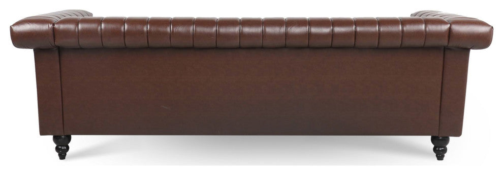 83" Faux leather Square Arm Sofa with Nailhead Trim , Dark Brown