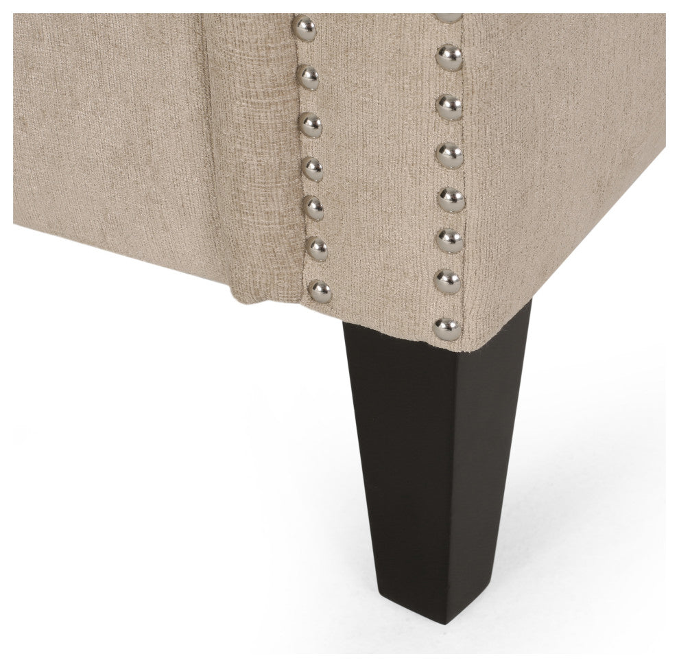 Dobles Contemporary Fabric 3-Seater Sofa, Nailhead Trim, Sand/Dark Brown