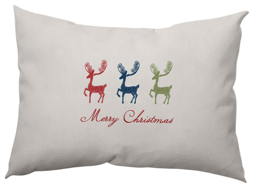 Merry Christmas Reindeer Decorative Throw Pillow, Multi-Navy, 14"x20"