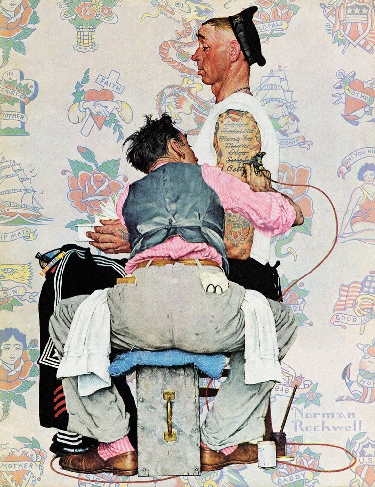 "Tattoo Artist" Painting Print on Canvas by Norman Rockwell