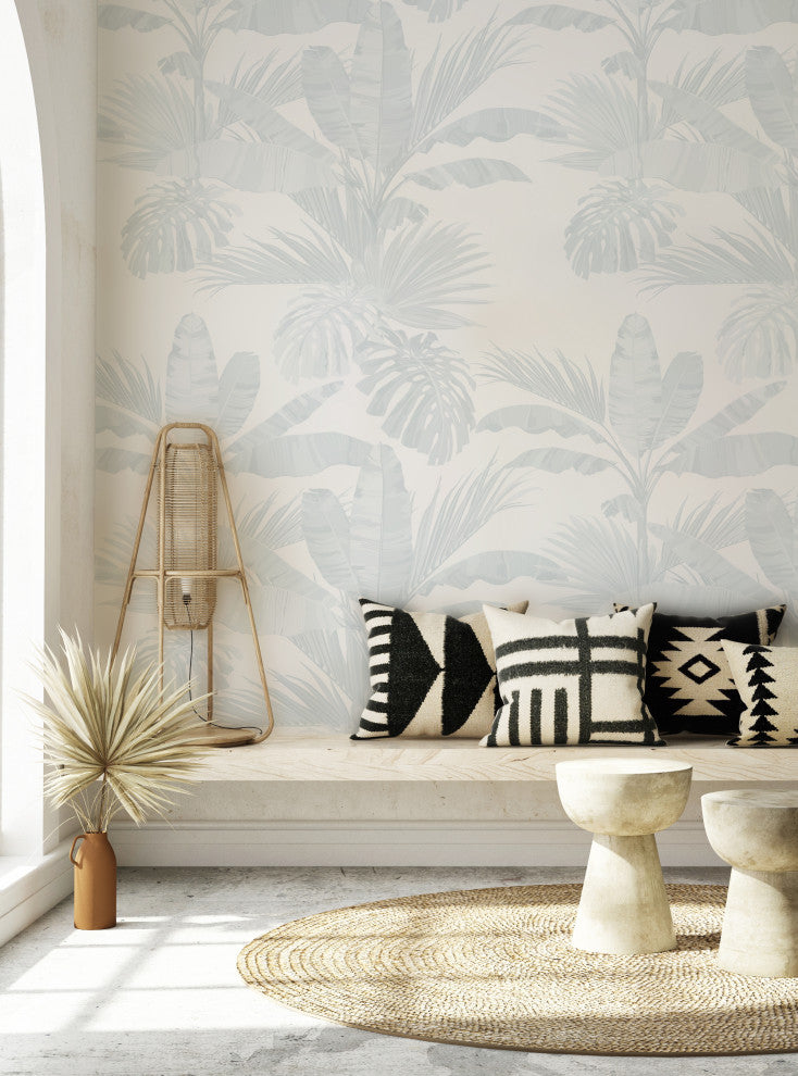 Oceanside Palm Leaves Vinyl Peel and Stick Mural, Blue, 24"x96", Single