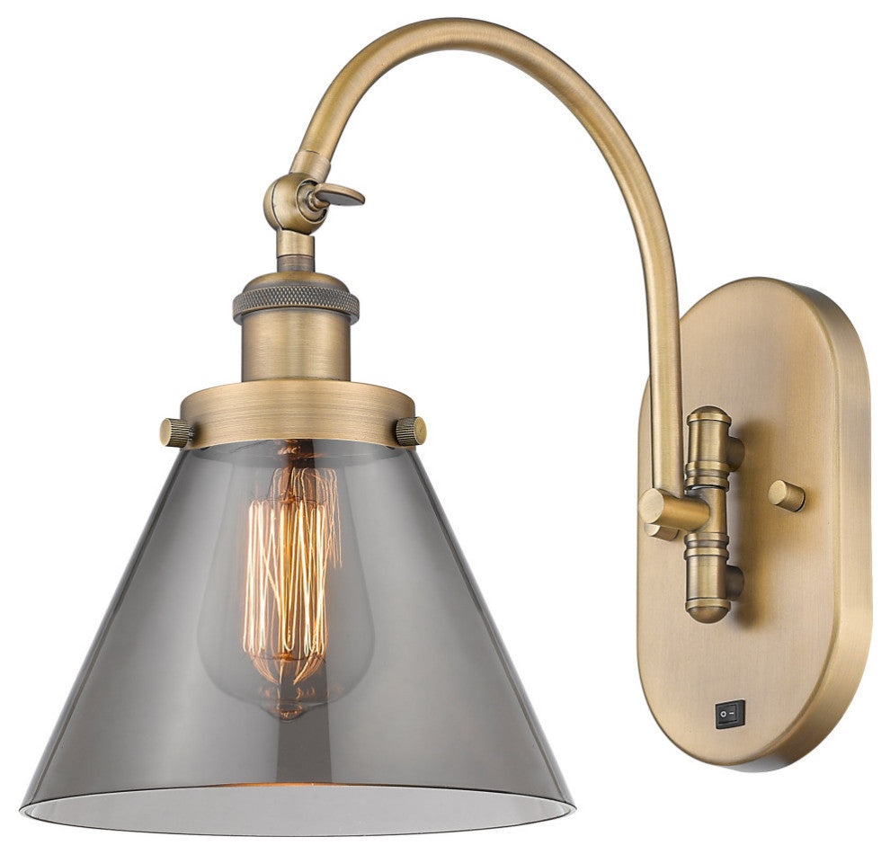 Cone Sconce, Brushed Brass, Plated Smoke, Plated Smoke