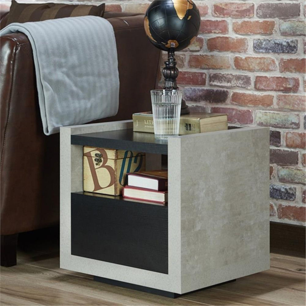Furniture of America Gare Industrial Wood Storage End Table in Black