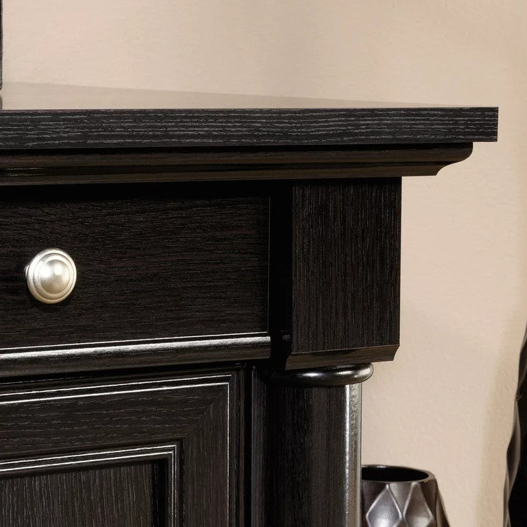 Traditional Desk, Single Door Cabinet & Drawers With Framed Accents, Wind Oak