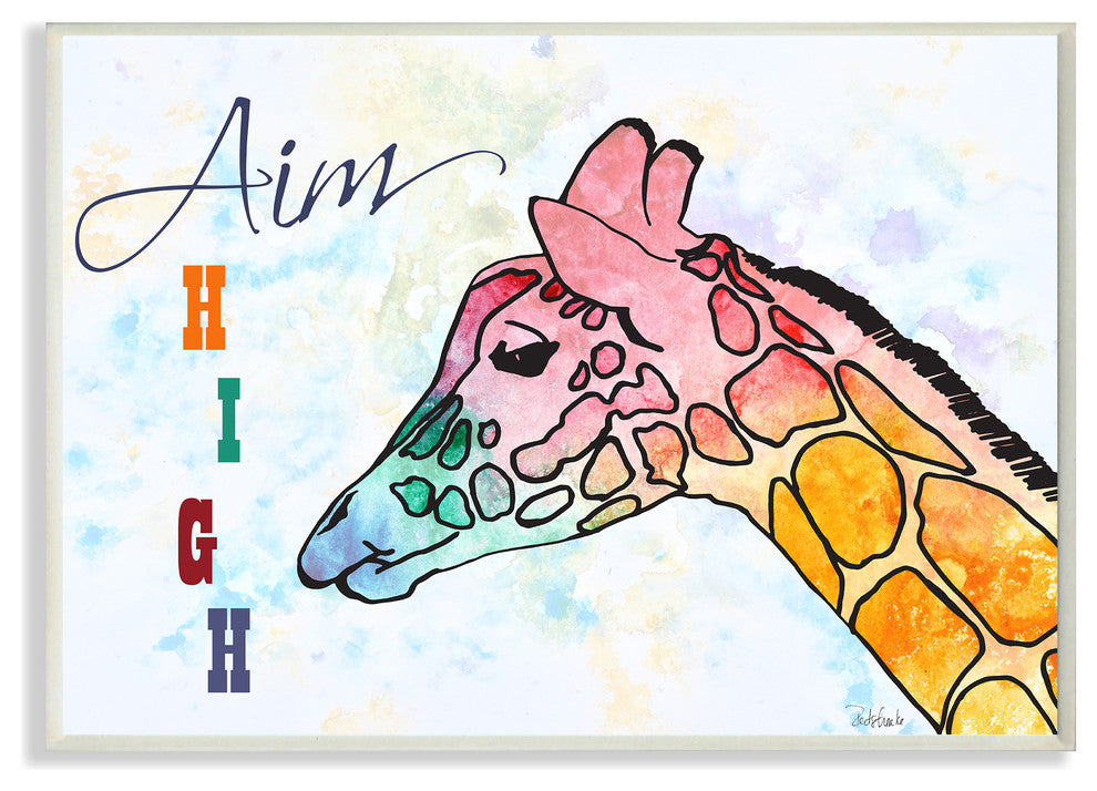 "Watercolors Aim High Giraffee" Wall Plaque Art