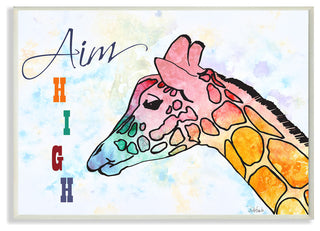 "Watercolors Aim High Giraffee" Wall Plaque Art