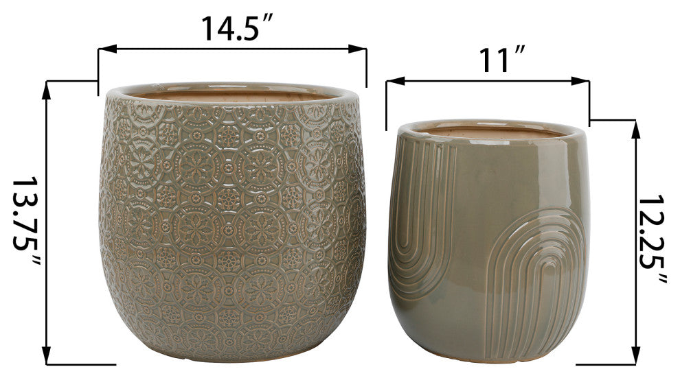 14.5" and 11" Outdoors Catherdal Ceramic Pot,Set of 2